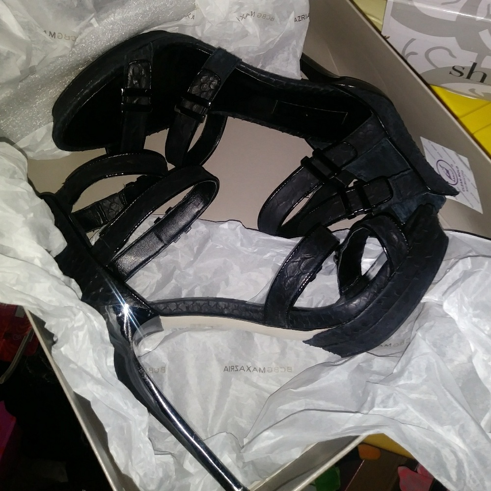 BCBG Max Azria silver heels with Black Glazed Python, - Picture 8 of 12